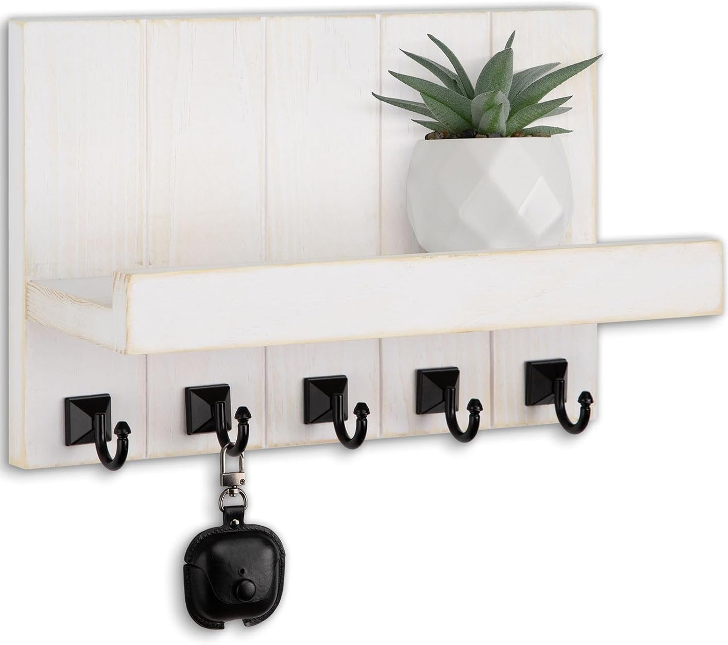 Key Holder for Wall, Decorative Key Holder with Shelf | Key and Mail Holder Wall Mount, Farmhouse Decor with 5 Key Hooks for Keys, Coats, ect.