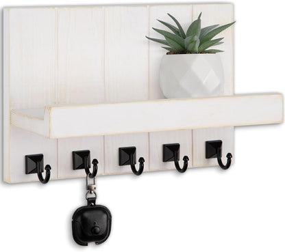 Key Holder for Wall, Decorative Key Holder with Shelf | Key and Mail Holder Wall Mount, Farmhouse Decor with 5 Key Hooks for Keys, Coats, ect.
