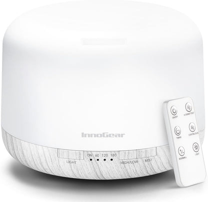 InnoGear 500ml Essential Oil Diffuser with Remote Control, Premium Ultrasonic Aromatherapy Diffusers Mother's Gift Scent Humidifier Vaporizer Auto-Off Timer for Large Room Home, White