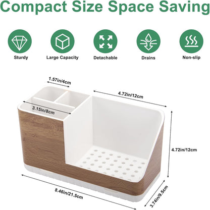 Toothbrush Holders for Bathroom Counter Organizer and Storage (White) | Easy To Clean, Drainage, Non-Slip, Detachable, Kids Electric Toothbrush and Toothpaste Holder for Bathroom