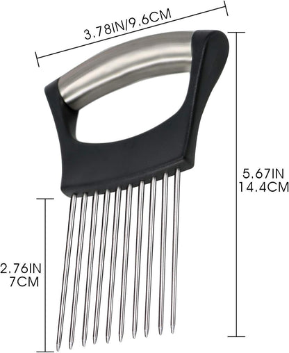 Onion Holder & Lemon Slicer Cutter Tool – Stainless Steel Vegetable & Fruit Slicing Assistant for Easy, Safe Cutting (Silver)