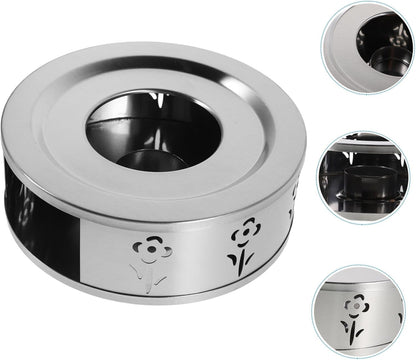 Healifty Stainless Steel Tea Warmer Base with Floral Hollow Design for Indoor Outdoor Use Efficient Heat Maintenance Stand for Glass Teapots Coffee Milk Easy Operation Tea Heater for Social