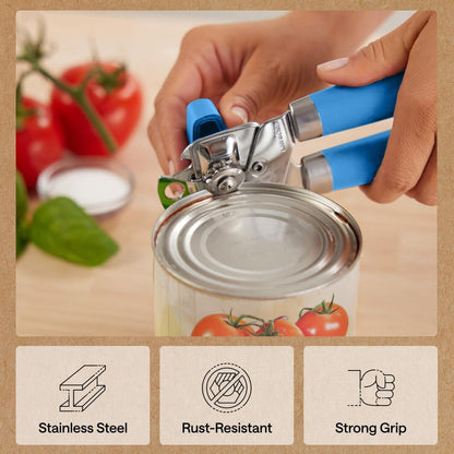 GORILLA GRIP Original Model Stainless Steel Smooth Edge Manual Can Opener and Bottle Openers, US Designed, Comfortable Handle, Oversized Handheld Turn Knob, Multifunctional Kitchen Tool, Gray