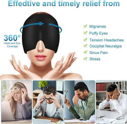 AOOWU Migraine Relief Cap, Reusable Soothing Headache Cap, Odorless Cooling Gel Ice Hat, Ice Pack Head Wrap, Hot and Cold Therapy, Cold Face Mask for Tension Stress Hangover Sinus Puffy Eyes, Blue