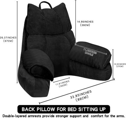 Reading Pillow for Bed with Arms, Back Support, Memory Foam（Grey Black）