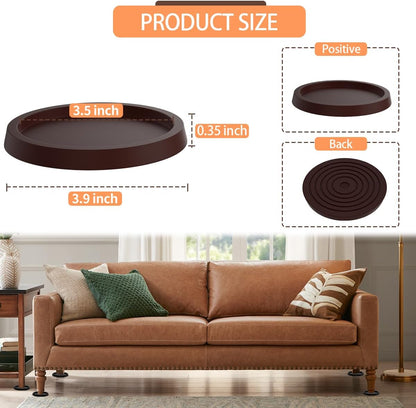 12Pcs 2.5in Furniture Coasters Non-Slip Bed Leg Pads Round Rubber Anti Sliding Caster Cups for Hardwood Floors Brown