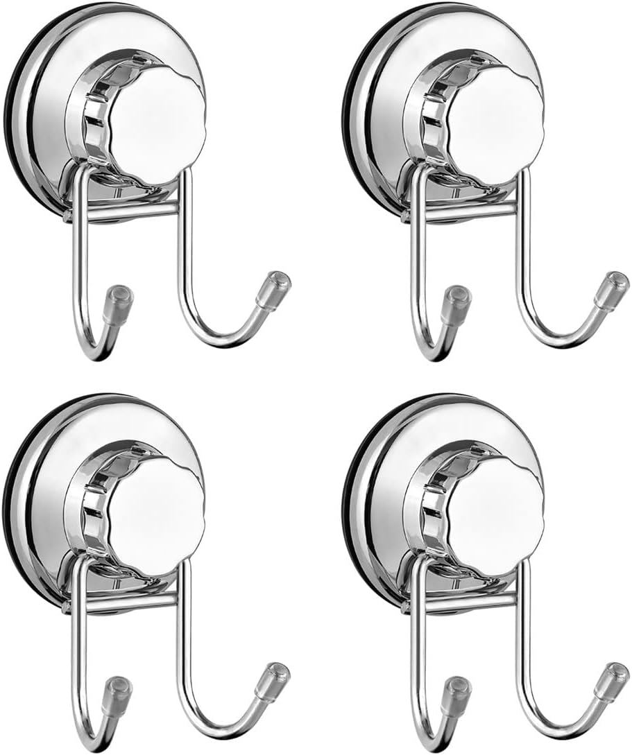 SANNO Suction Cup Hooks, Shower Squeegee Holder, Towel Robe Loofah Holder, Bathroom Kitchen Shower Wall Hooks, Bathroom Accessories, Black (2 Pack)