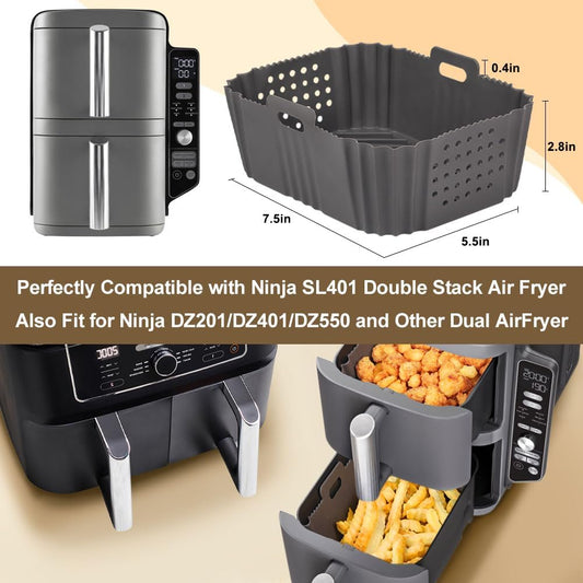BYKITCHEN Silicone Air Fryer Liners for Ninja DoubleStack 10QT SL401/SL451