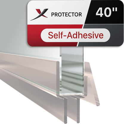 Frameless Shower Door Side Seal X-Protector - 40" Shower Door Seal | Self-Adhesive Shower Door Sweep - Premium Door Side Seal Strip - Silicone Glass Shower Seal Strip for All Door Thicknesses!