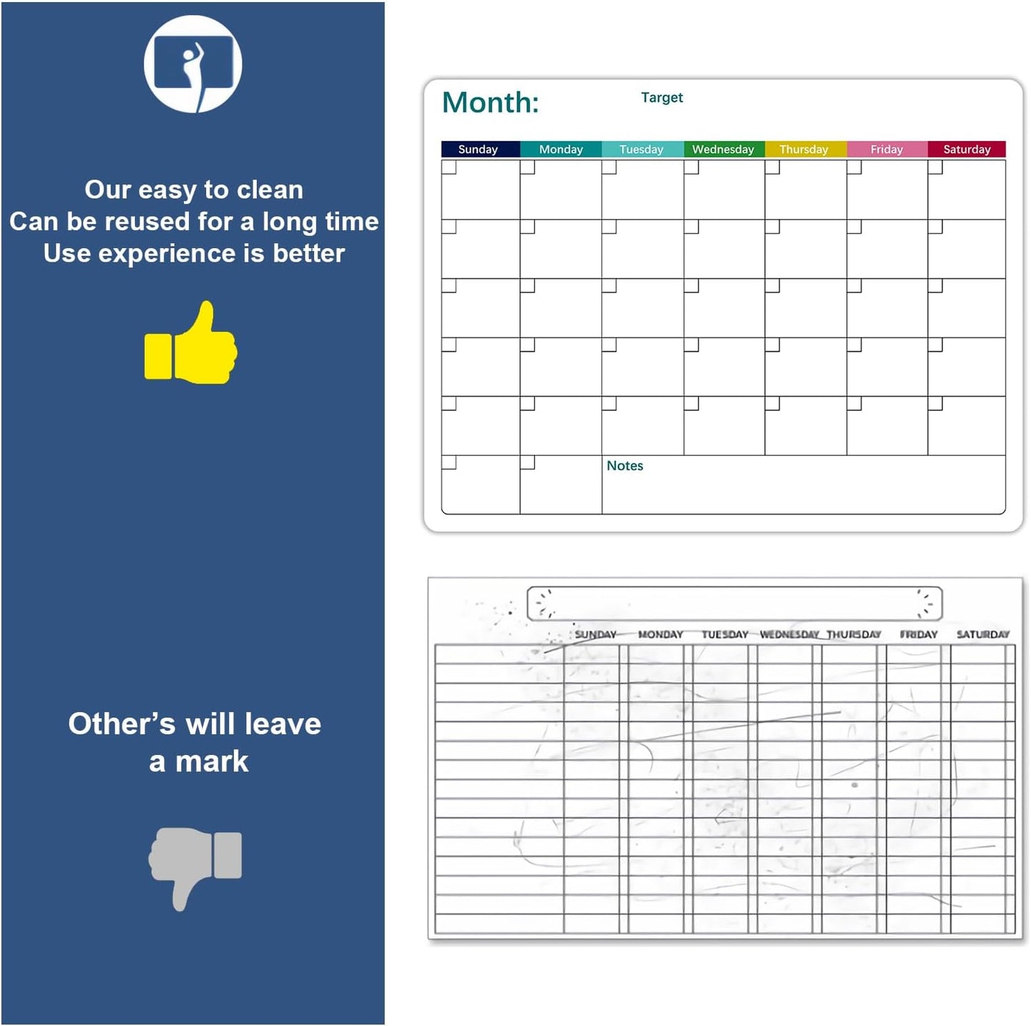 Magnetic White Board Calendar Dry Erase for Fridge | 14.6" x 11" Reusable Refrigerator Calendar for Fridge & Wall, Easy to Clean, Schedule Organizer, with 5 Markers and Eraser