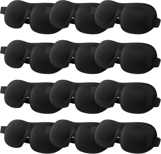 12 PCS 3D Blackout Sleep Masks, 3D Eye Mask, Lightweight Knitted Fabric Sleeping Blindfold with Zero-Pressure Eye Space, Adjustable Elastic Strap, Eye Cover for Men Women Travel Side Sleepers