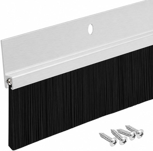 Aluminum Brush Door Sweep for Bottom of Door Exterior, 36 Inch, Metal Door Sweep for Interior & Exterior Doors, Storm Doors, & Screen Doors, Seals Gaps up to 1-1/2", Made in USA