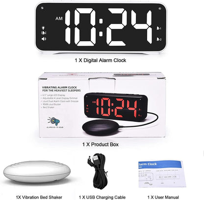 Multifunctional USB Charging Vibratings Alarm Clock with Bed Shaker for Heavy Sleepers with Strong
