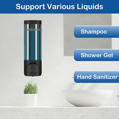Wall Mounted Hand Soap Dispenser, 1 Chamber, 10oz/300ml Single Black Shampoo and Conditioner Dispenser, Bathroom Shower Dispenser Gel Container Dispenser and Organizer for Bathroom Kitchen Hotel