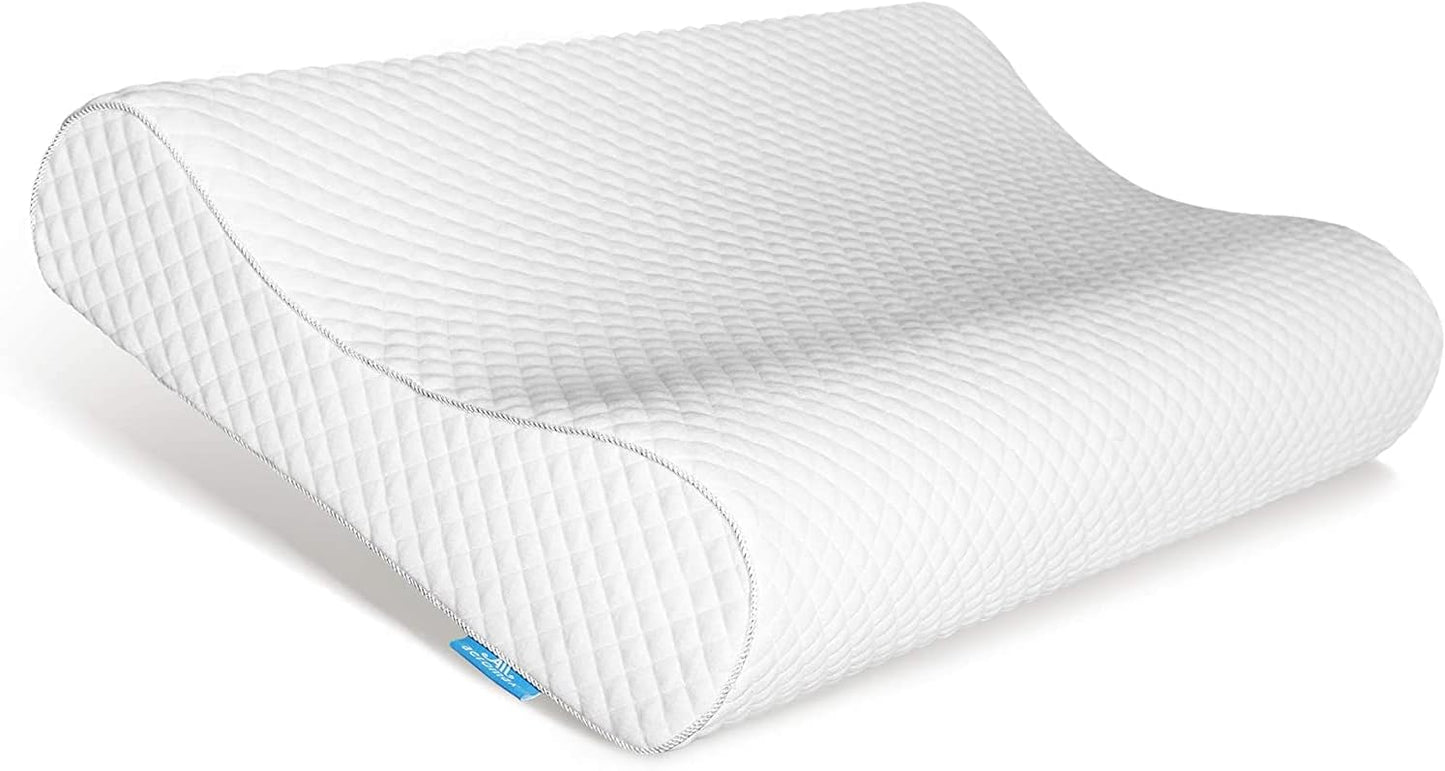 Contour Memory Foam Cervical Pillow for Neck Pain Relief, White | Orthopedic neck support | Standard size | side/back/stomach sleep | cervical alignment | two height choices | washable cover
