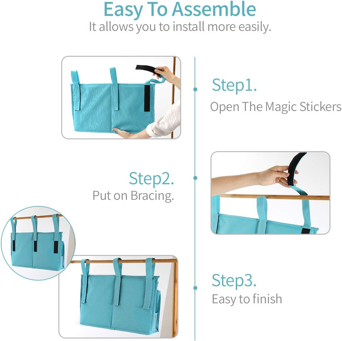 Bseash Bunk Bed Organizer, Bedside Caddy Hanging Bed Organizer Storage Bag 8 Pockets, for College Dorm Rooms Bed, Hospital Bed, Baby Bed Rails, 600D Oxford Cloth