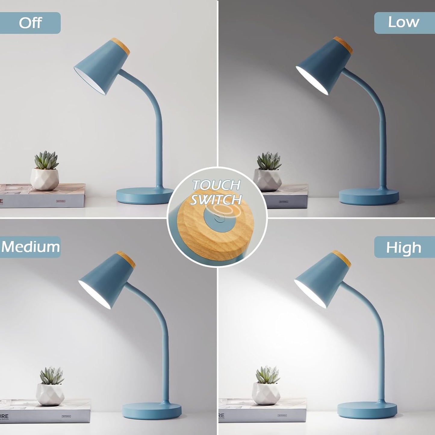 EJIAXIN Clip on Desk Lamp for Home Office - Small LED Touch Dimmable Reading Light for College Dorm Room - Adjustable Flexible Gooseneck Clamp Light Table Lamp for Bedside Bedroom Bed Headboard White