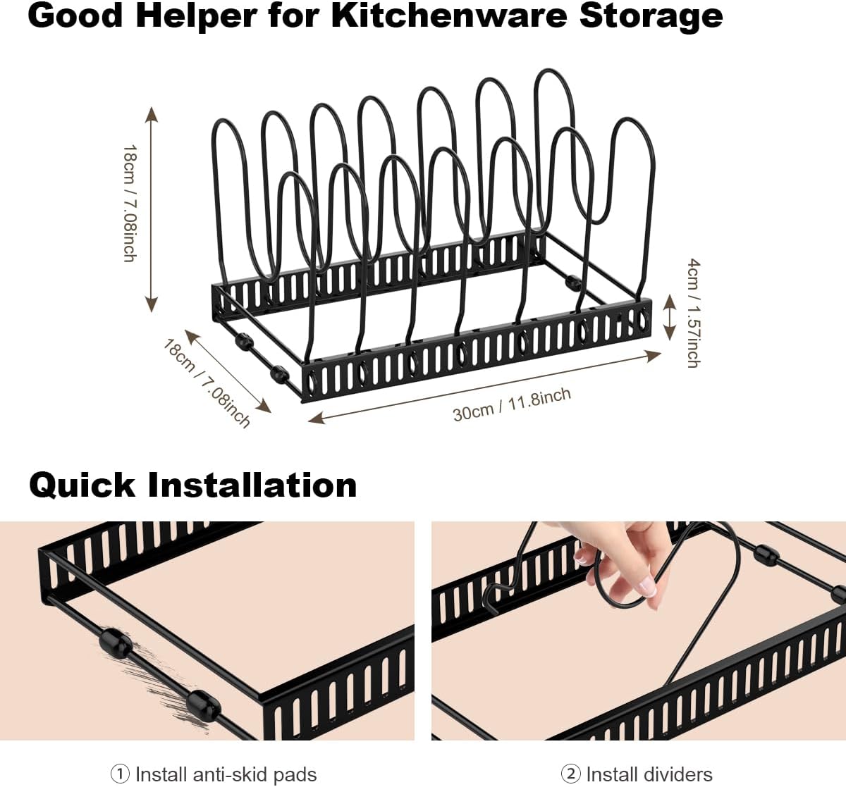 Housolution Pot and Pan Lid Organizer Holder Storage Rack, Black | 12"-23" Expandable, 14 Adjustable Dividers, Sturdy Metal Construction, Easy Assembly