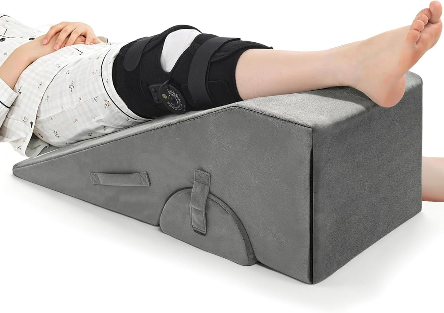Leg Elevation Pillows for After Surgery, Knee Replacement Recovery Wedge Pillow for Single Leg with Semi-Cylindrical Pillow for Hip Ankle Knee Relief Keep Leg Straight