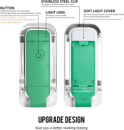 EGWASER Book Light for Reading in Bed, USB Rechargeable Clip on Book Lights, 3 Brightness Adjustable Dimmable Bookmark Light for Eye-Protection, Reading Lamp for Bookworms, Travel (Dark Green)