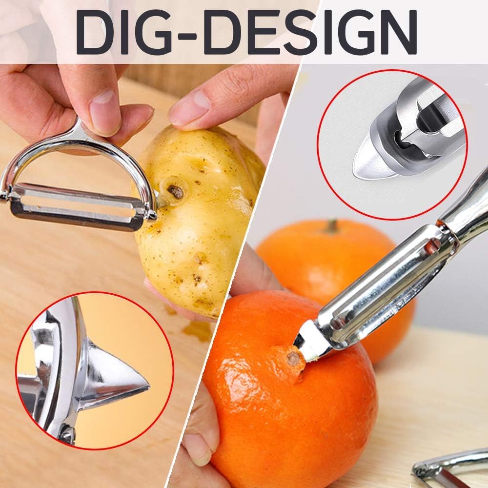 Vegetable Peeler, Stainless Steel Multi-function Potato Fruit Peeler Set, Y & I Shape Swivel Blades Kitchen Household Peeling Tools