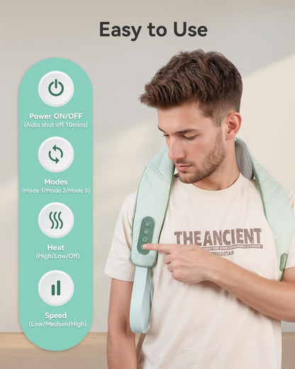 Snailax Cordless Neck & Shoulder Massager with Kneading, Heat, USB-C