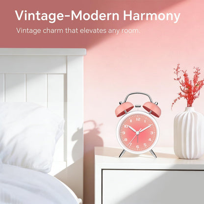4.5" Analog Alarm Clock for Heavy Sleepers, Loud Battery Operated Alarm Clocks with Light, Metal Silent Desk Clock for Bedrooms, Retro Bedside Clocks for Kids Girls Women Mother Seniors, Pink
