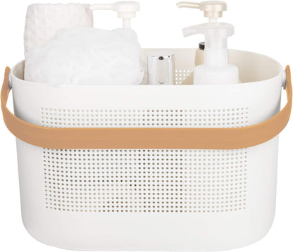 Plastic Portable Shower Caddy Basket, Storage Organizer with Handle, Yellow | Bottom Drain Holes, Keep Dry, Sturdy and Durable, Easy to Carry for Bathroom, Kitchen, Dorm Room, RV, College