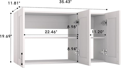 White Laundry Room Cabinets and Storage with 4 Doors and Utility Adjustable Shelf，Gabinetes Para Cocina Cupboard Kitchen Organizers and Storage Pantry Wall Mounted 12.4"D x 47.2"W x 19.7"H