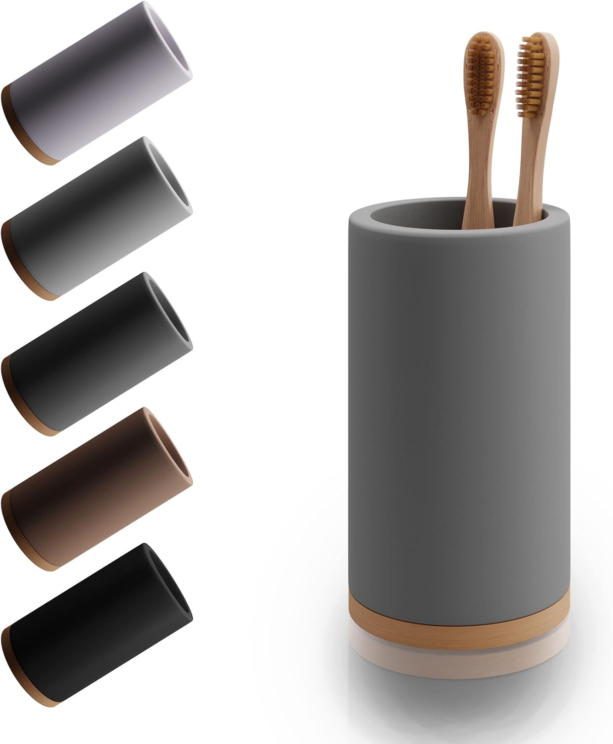 Matani Bamboo Toothbrush Holder Diatomite Tooth Brush Organizer - Storage Stand for Small Bathroom & Counter - Removable Base & Drain Holes, Water-Absorbent & Quick-Drying (Brown)