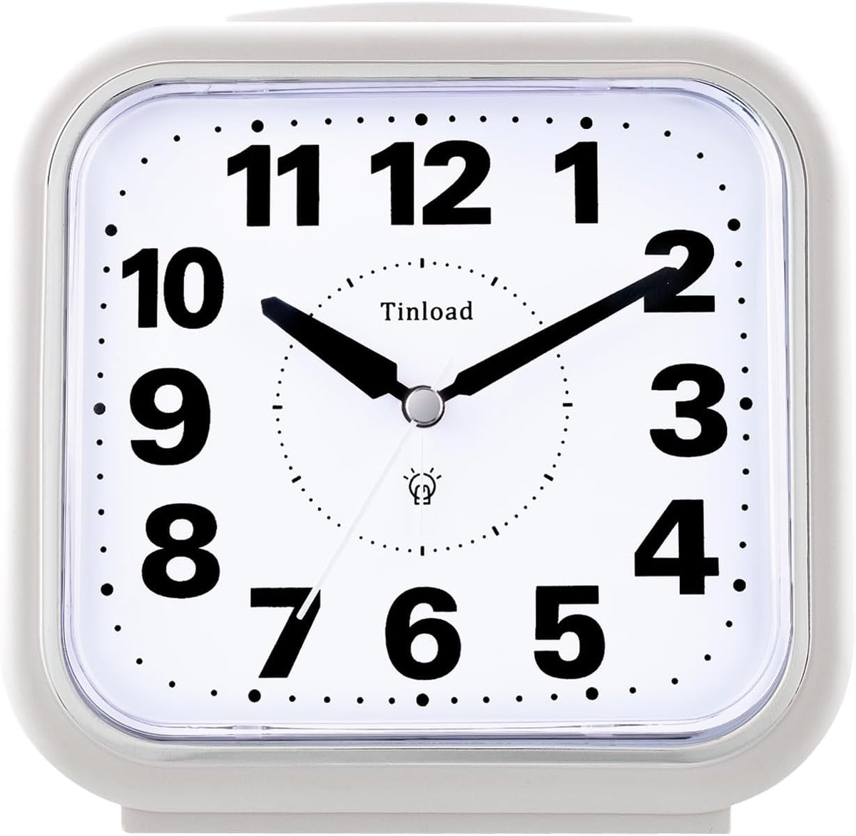 Tinload 5.5" Large No Ticking Analog Alarm Clock,Silent Readable for Seniors,Easy to Set,Gradual Rise Alarm,Big Numbers,Gentle Wake,Snooze, Lighted on Demand,Battery Operated,Black