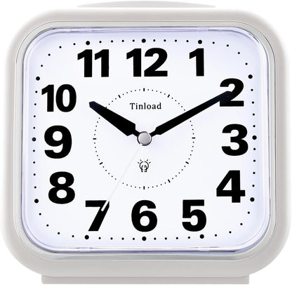 Tinload 5.5" Large No Ticking Analog Alarm Clock,Silent Readable for Seniors,Easy to Set,Gradual Rise Alarm,Big Numbers,Gentle Wake,Snooze, Lighted on Demand,Battery Operated,Black