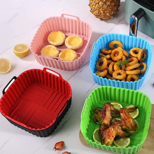 Air Fryer Silicone Liners Square 2 Pack 8 Inch Airfryer Liners 4-7 QT Reusable Air Fryer Liners Pot Oven Liner Baking Tray, Basket Mat Bowl Accessories Kitchen (BPA-free)