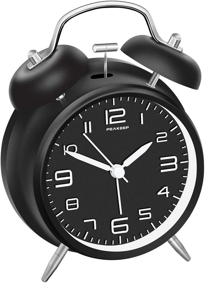 Peakeep Loud Alarm Clock for Heavy Sleepers Adults, Metal 4.5 Inches | Twin Bell Battery Operated Analog Alarm Clocks for Bedrooms Kids' Room Decoration (Jewel Blue)