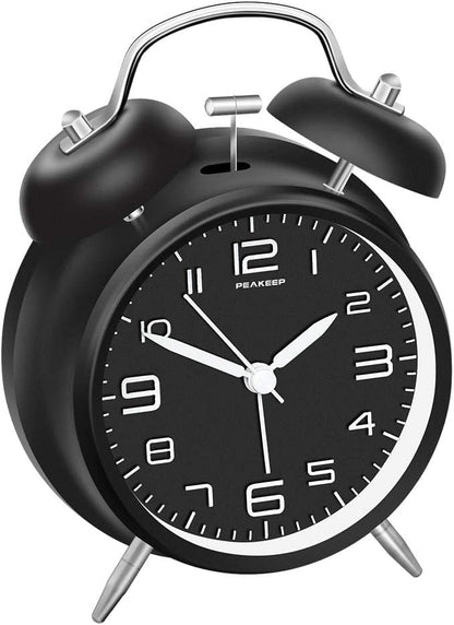 Peakeep Loud Alarm Clock for Heavy Sleepers Adults, Metal 4.5 Inches | Twin Bell Battery Operated Analog Alarm Clocks for Bedrooms Kids' Room Decoration (Jewel Blue)