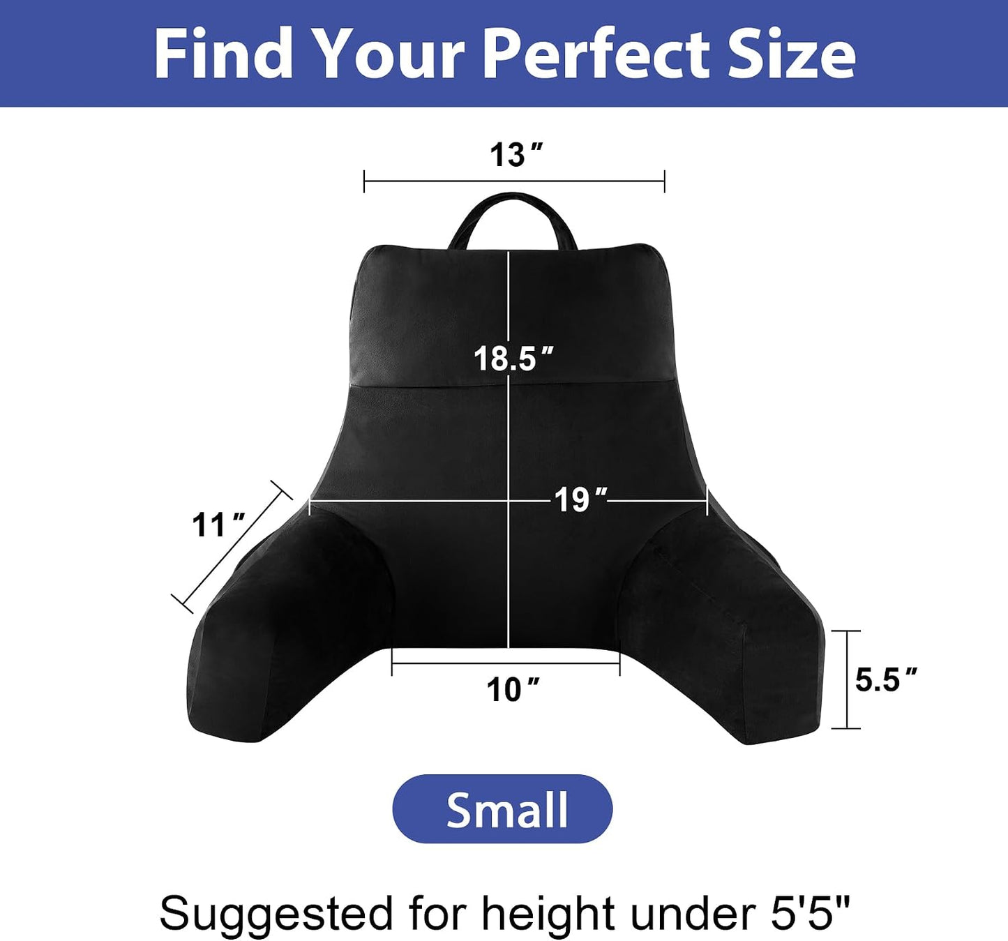 IPYNBAP Back Pillow for Bed Sitting up, Reading Pillow for Sitting in Bed Adult, Back Support Pillow, Memory Foam Sit up Lounge Backrest Pillow with Arms for TV, Couch, Chair, Dorm, 18 Inch, Grey