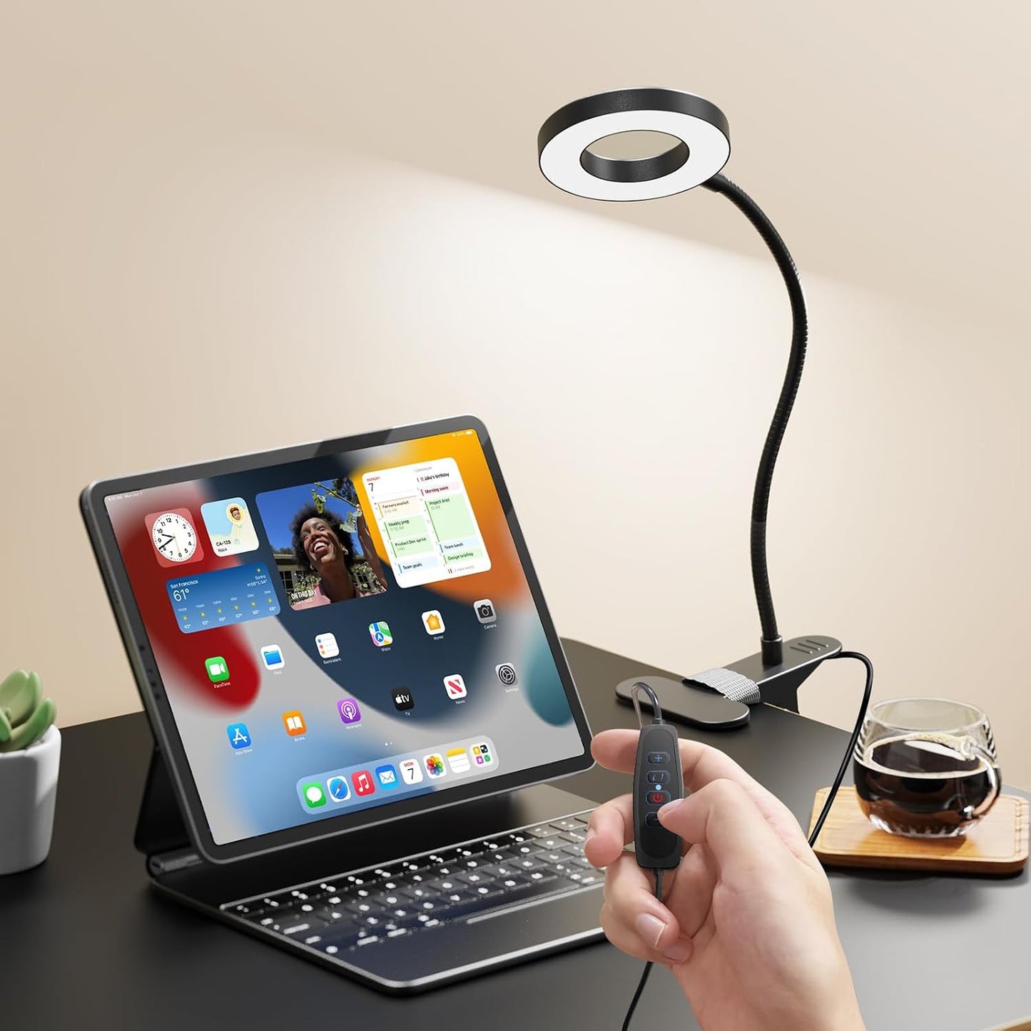 LED Desk Lamp Clip on Light with 3 Color Modes 10 Brightness Ring/Clamp Light 360° Adjustable Neck Dimmable Eye Protection Desk Lamps for Home Office