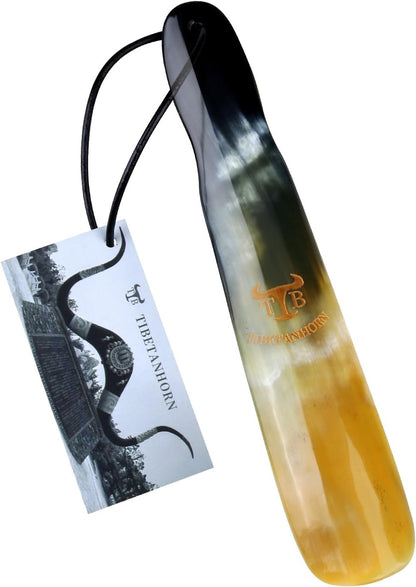 Handcrafted Natural Tibetan Yak Horn Shoe Horn(8.7" to 9.4") | Shoe Spoon Helper for Men Women, Boots & All Shoes, Portable Travel Size with Gift Box