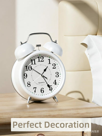 4 Inches Analog Alarm Clocks Retro Backlight Cute Simple Design with Night Light Silent Non-Ticking Battery Operated [Red]