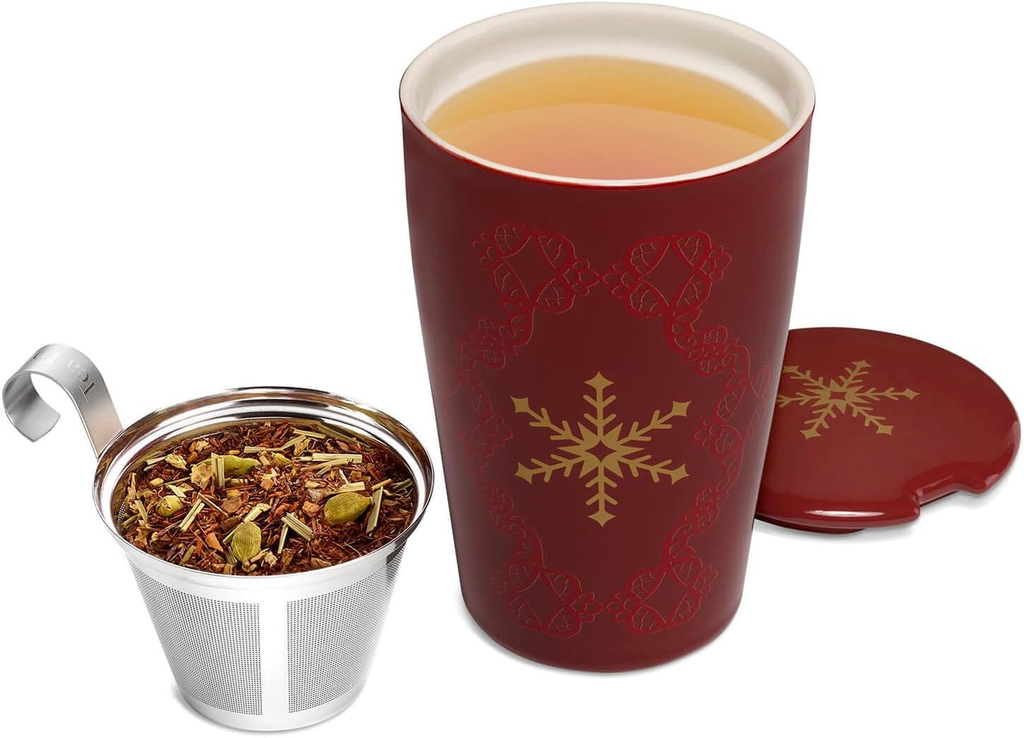Tea Forte Double-Walled Ceramic Kati Cup, Noir, 12 oz | Insulated Ceramic - Stainless Steel Loose Leaf Infuser - Keeps Tea Hot Longer - Lid Included - Microwave & Dishwasher Safe