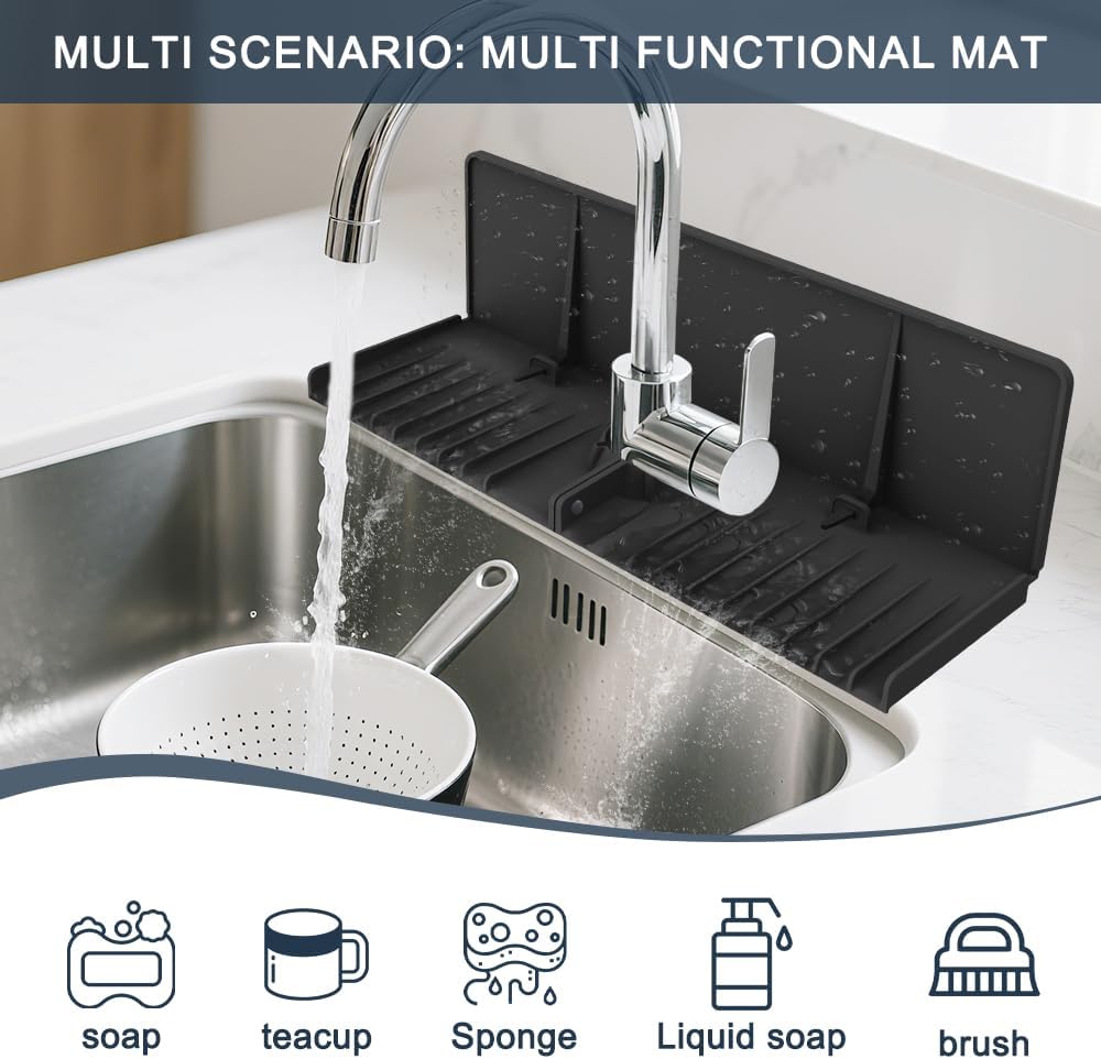 Silicone Sink Splash Guard Behind Faucet, Faucet Mat Backsplash Guard Black