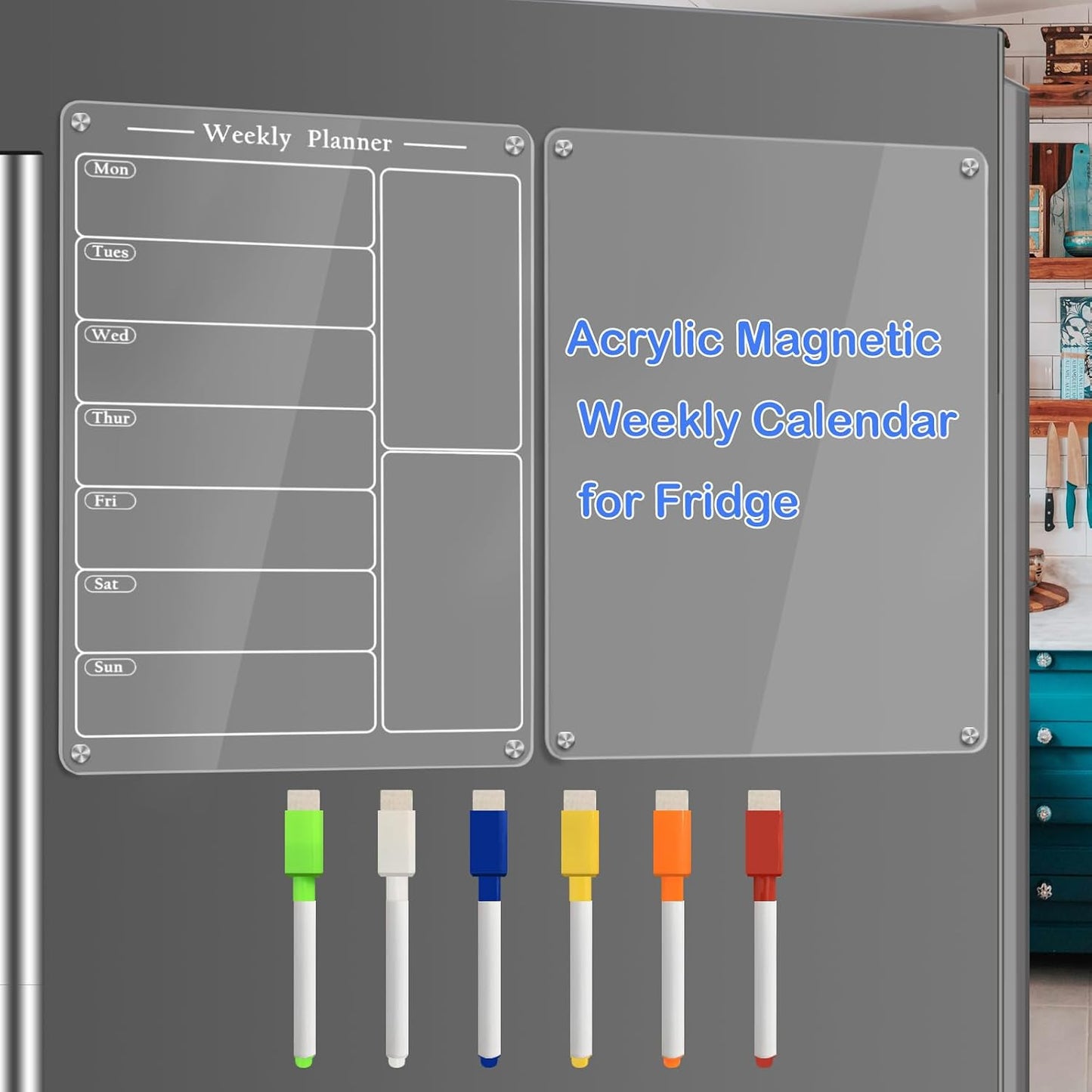 JonXon 8"x12" Acrylic Magnetic Dry Erase Board for Fridge, Clear Acrylic Magnet Calendar for Refrigerator,Includes 6 Dry Erase Markers(Clear Blank)