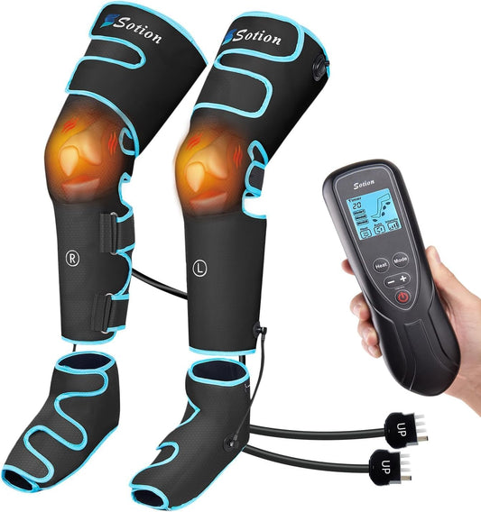 Leg Massager with Air Compression & Heat, Calf & Foot Massager for Circulation and Pain, Compression Boots with Video Wearing Guide, Update Controller with 6 Modes & 3 Heating Levels, Gift for Mom