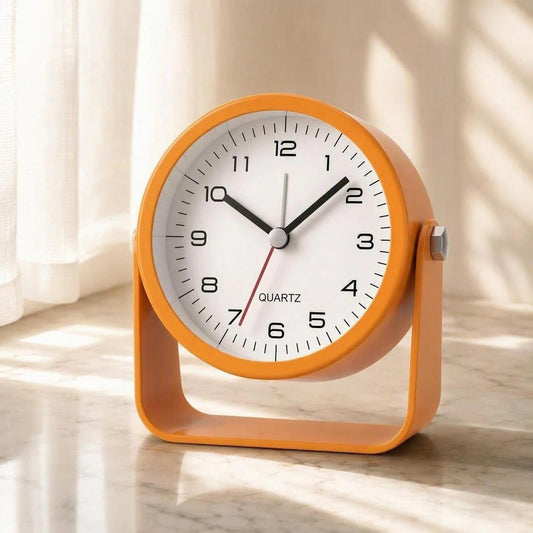 Small Desk Alarm Clock for Kids, 3.5 Inch Battery Operated Analog Silent Clock with Adjustable Angle and Warm Night Light, Cute Vintage Metal Bedside Clock for Children's Room Boys Girls