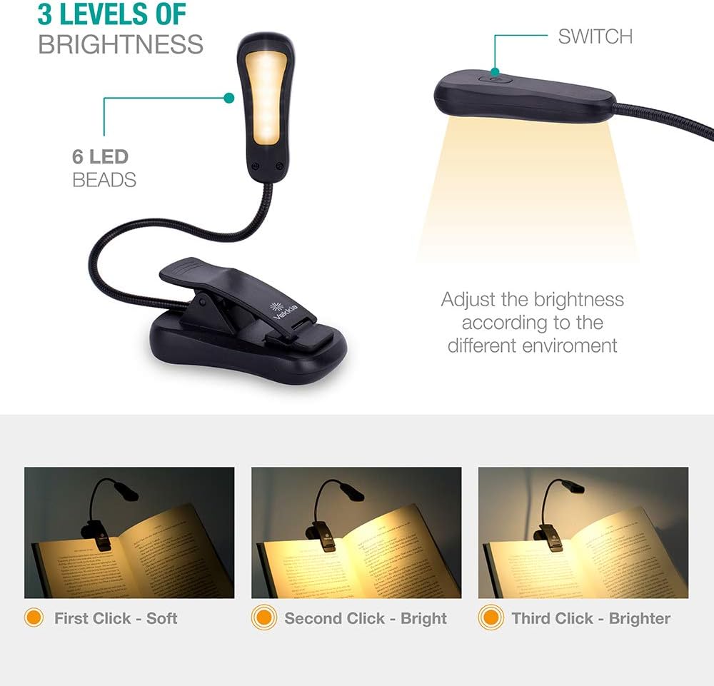 Vekkia Book Light Set with Charger, Clip on Reading Light in Bed