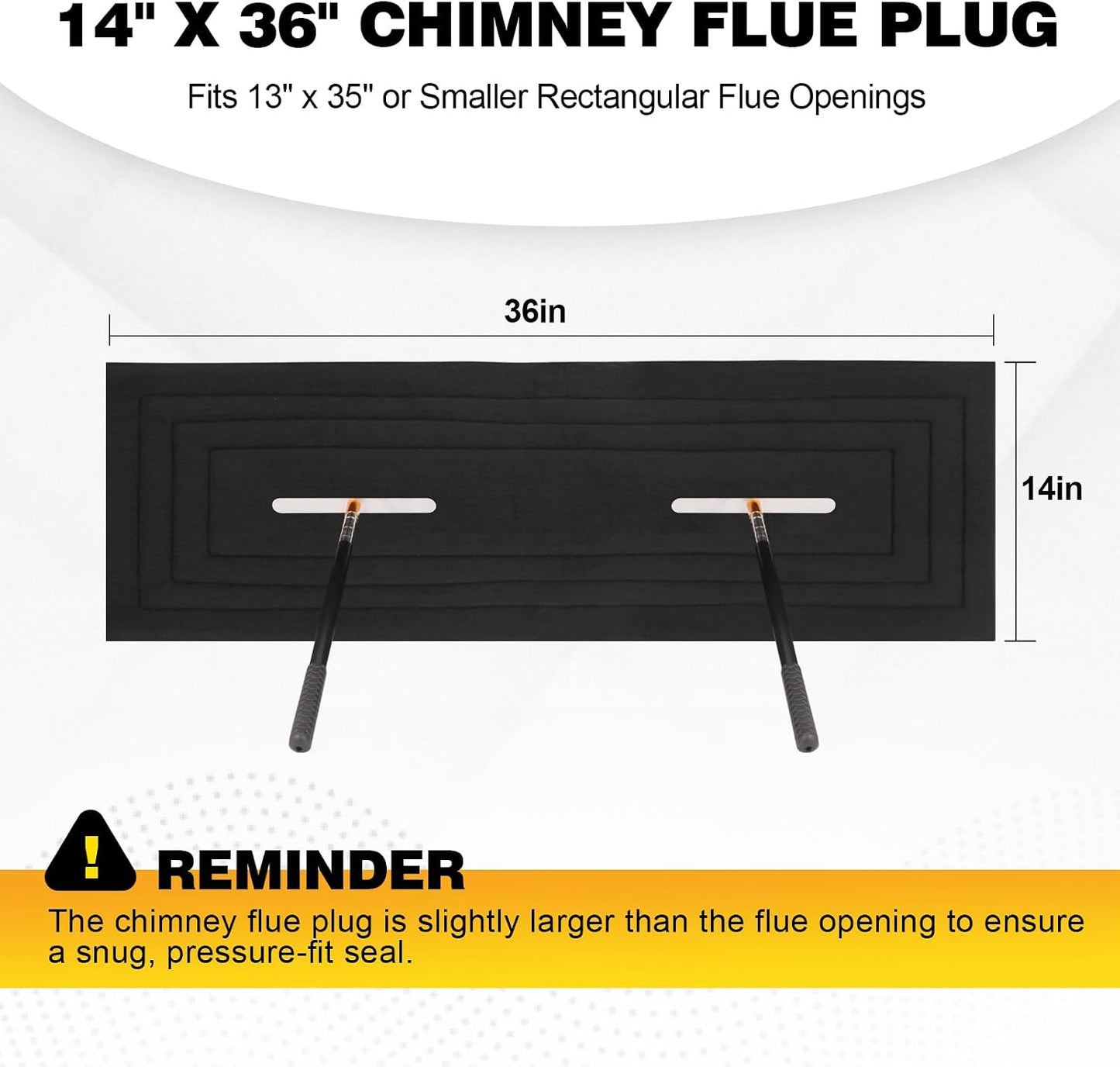 Chimney Flue Plug for 8" x 32" Rectangular Chimney Flue, Fireplace Draft Stopper, Energy-Saving Chimney Damper, Blocks Odors & Debris