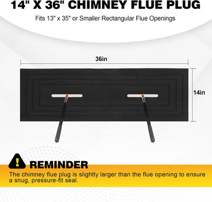 Chimney Flue Plug for 8" x 32" Rectangular Chimney Flue, Fireplace Draft Stopper, Energy-Saving Chimney Damper, Blocks Odors & Debris