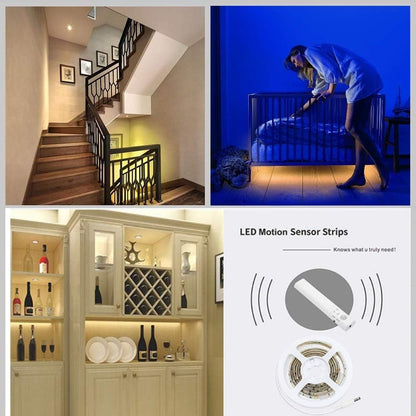 Motion Sensor LED Light Strip, 1M Closet Lights Battery Operated, 3000K Warm White for Under Cabinet Kitchen Lights, Cupboard, Counter, Stairs,Wardrobe, Under Bed Night Lighting