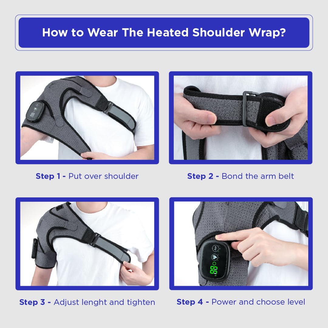 Heated Shoulder Wrap - Cordless Heating Pad Massager With Vibration, 3 Heating and Speed Adjustable Settings, Wearable Brace (2)