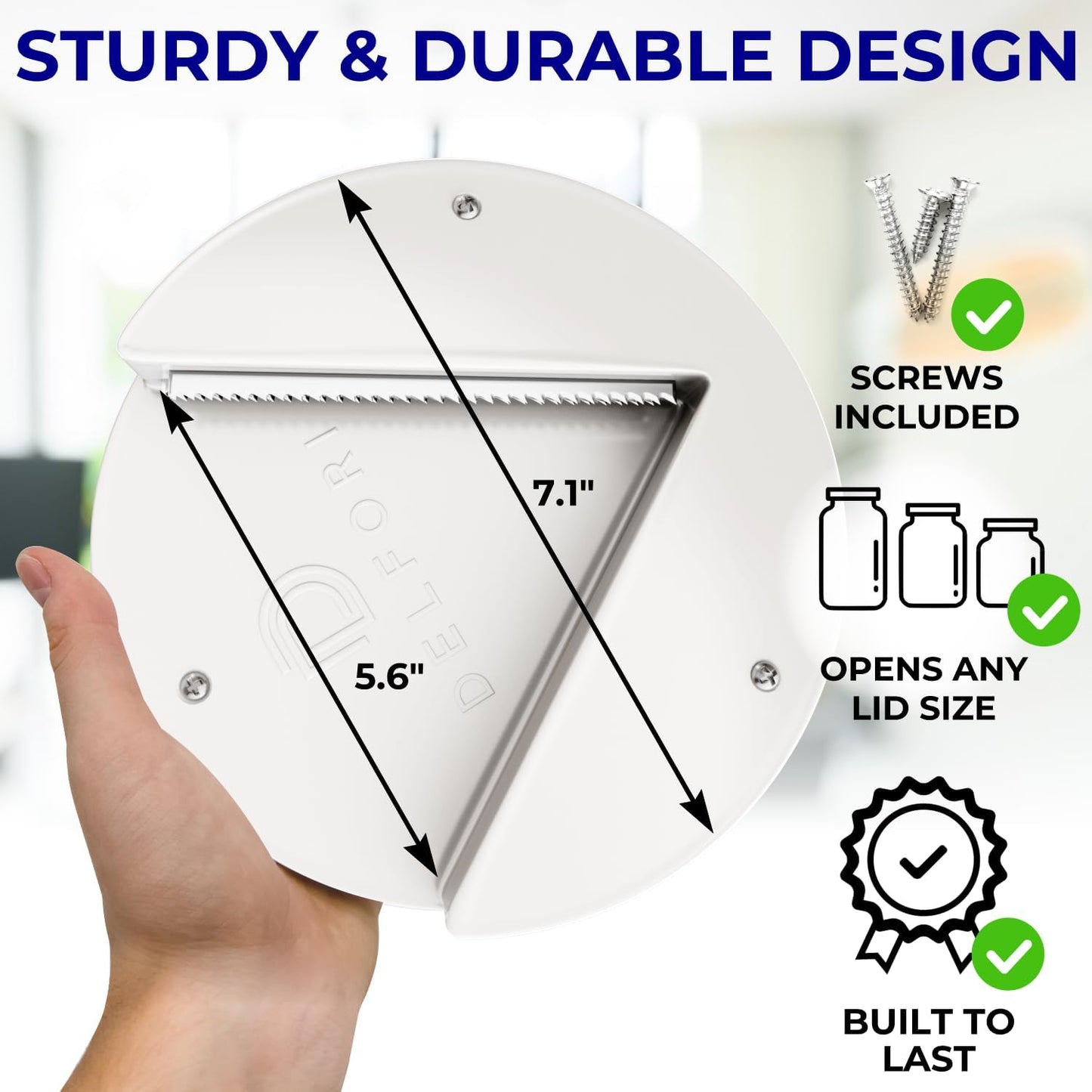 Under Cabinet Lid Jar Opener for Weak Hands and Seniors with Arthritis | Opens Any Cap One Handed, Heavy Duty Steel, Unscrews Bottles and Cans, No Drill, Mounts Out of Sight in your Kitchen Cabinet